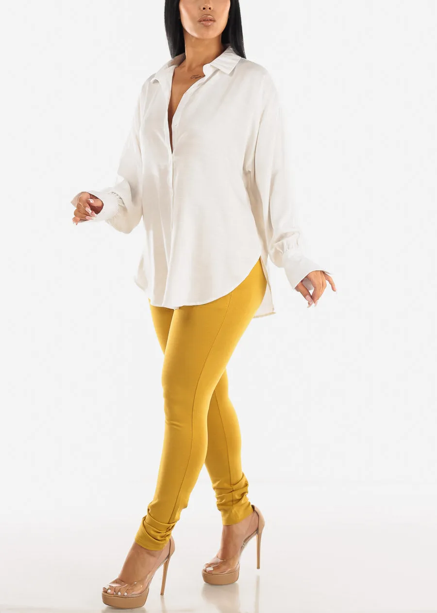 Long Sleeve Button Up Glossy Satin Collared Blouse Ivory sold by Moda product image thumbnail 2