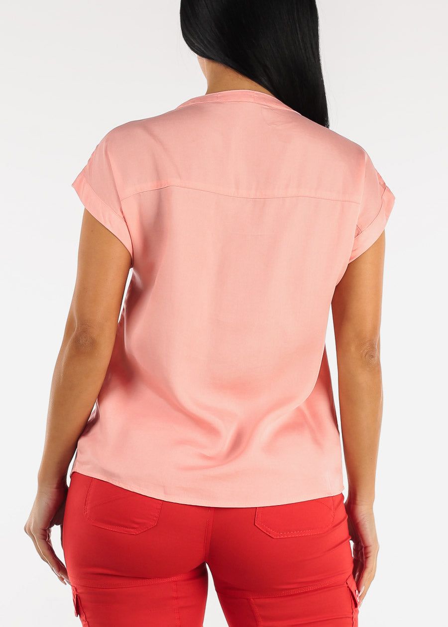 Dolman Short Sleeve Vneck Button Down Blouse Coral sold by Moda product image thumbnail 4