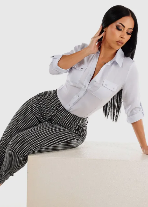 Quarter Sleeve Button Up Shirt White sold by Moda