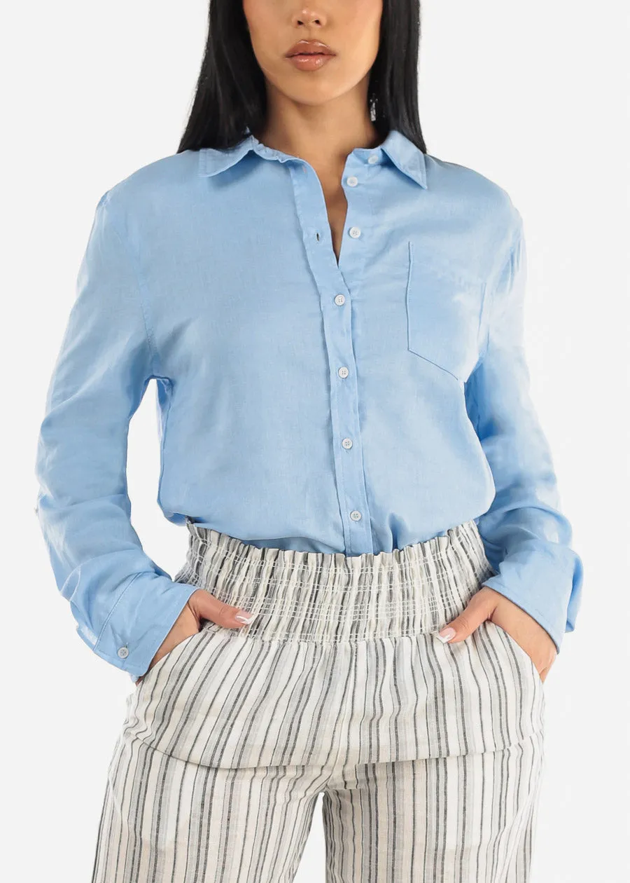Linen Long Sleeve Button Up Light Blue Shirt sold by Moda product image thumbnail 3