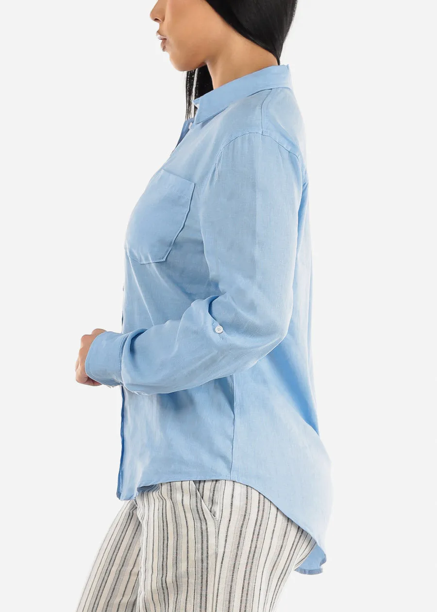 Linen Long Sleeve Button Up Light Blue Shirt sold by Moda product image thumbnail 4