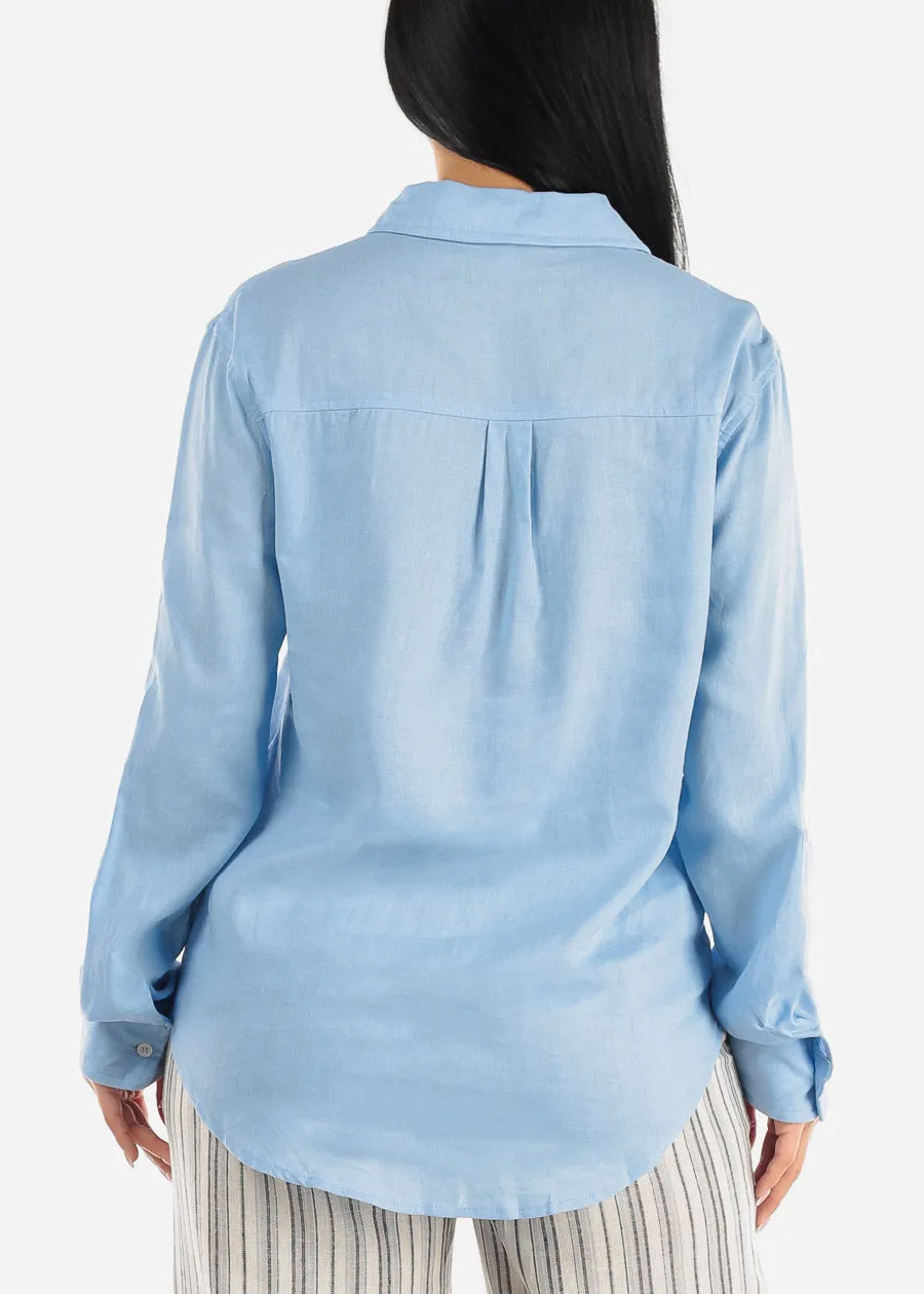 Linen Long Sleeve Button Up Light Blue Shirt sold by Moda product image thumbnail 5