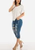 Distressed Mid Rise Stretchy Denim Capris sold by Moda
