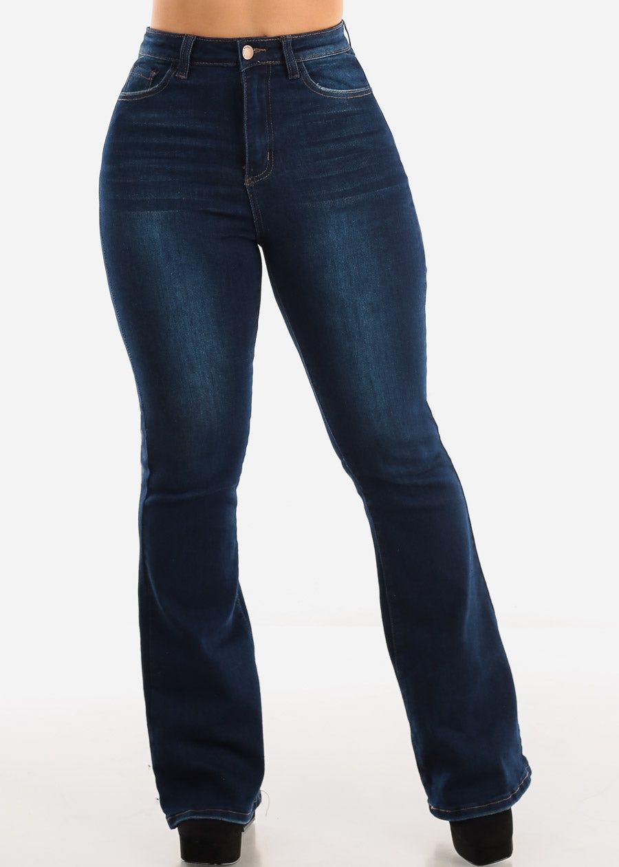 Super High Waisted Flared Bootcut Jeans Dark Wash sold by Moda