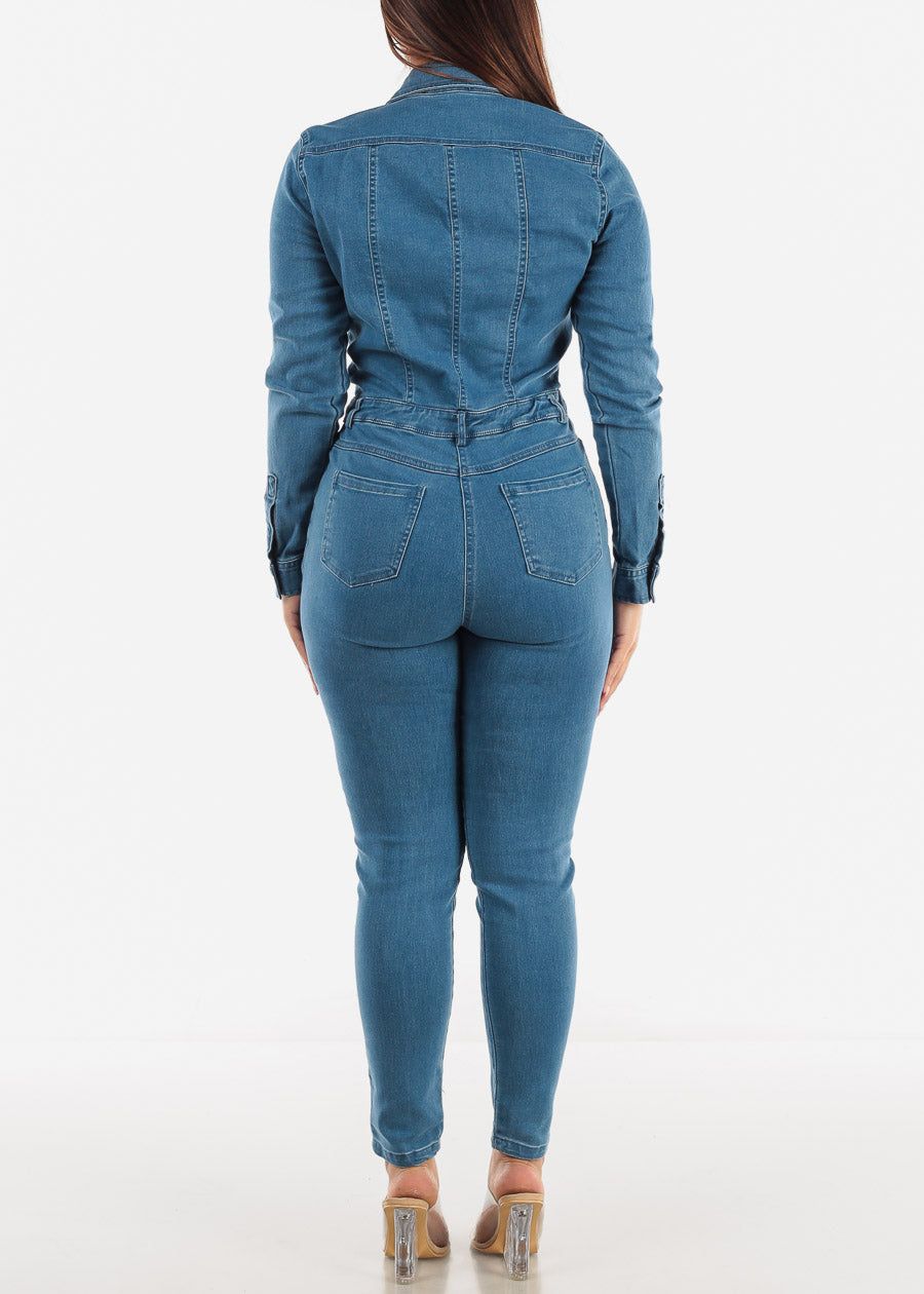 Long Sleeve Med Wash Denim Jumpsuit sold by Moda product image thumbnail 3