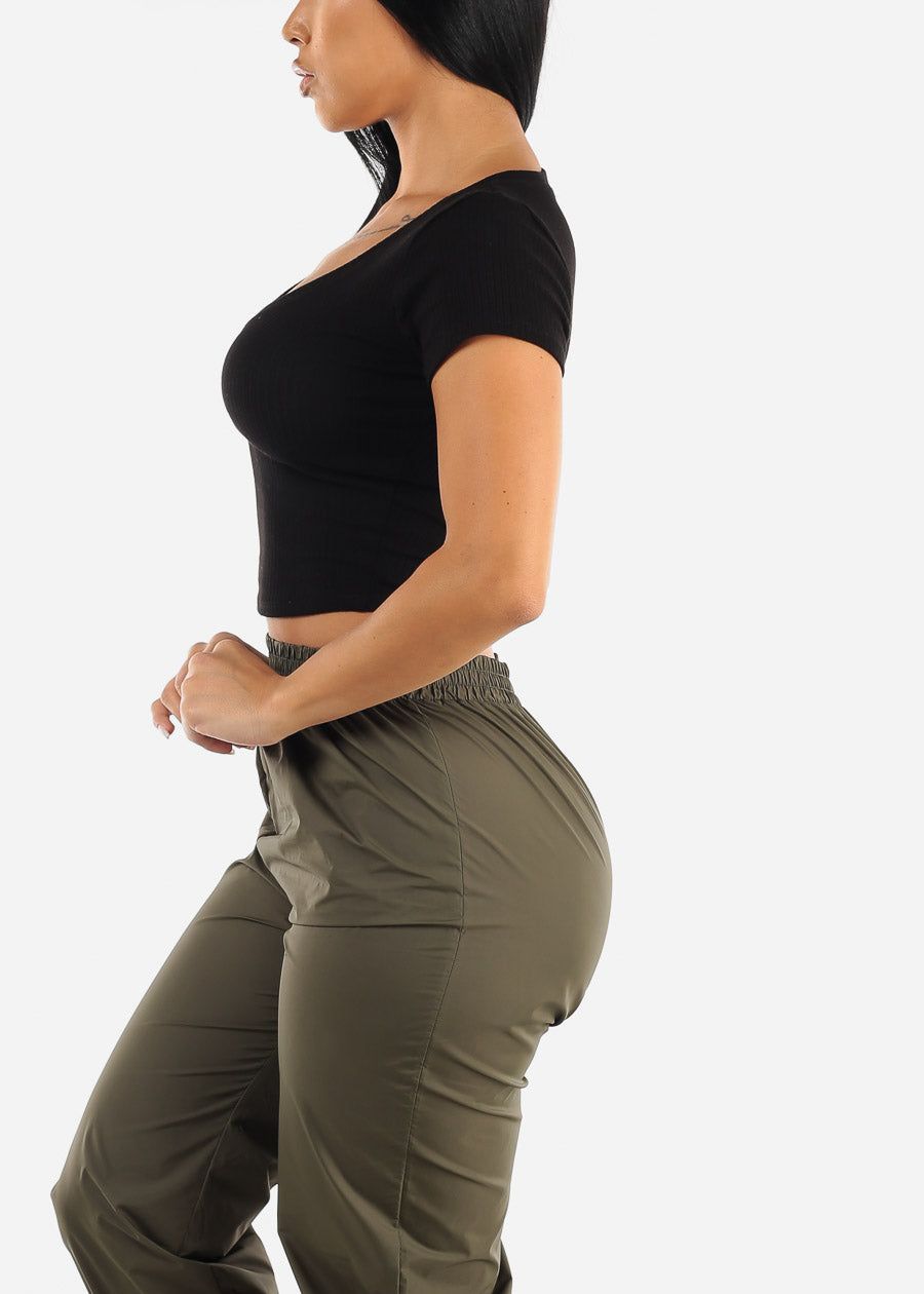 Basic V Neck Ribbed Crop Top Black sold by Moda product image thumbnail 3