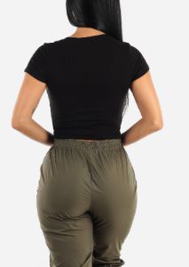 Basic V Neck Ribbed Crop Top Black sold by Moda