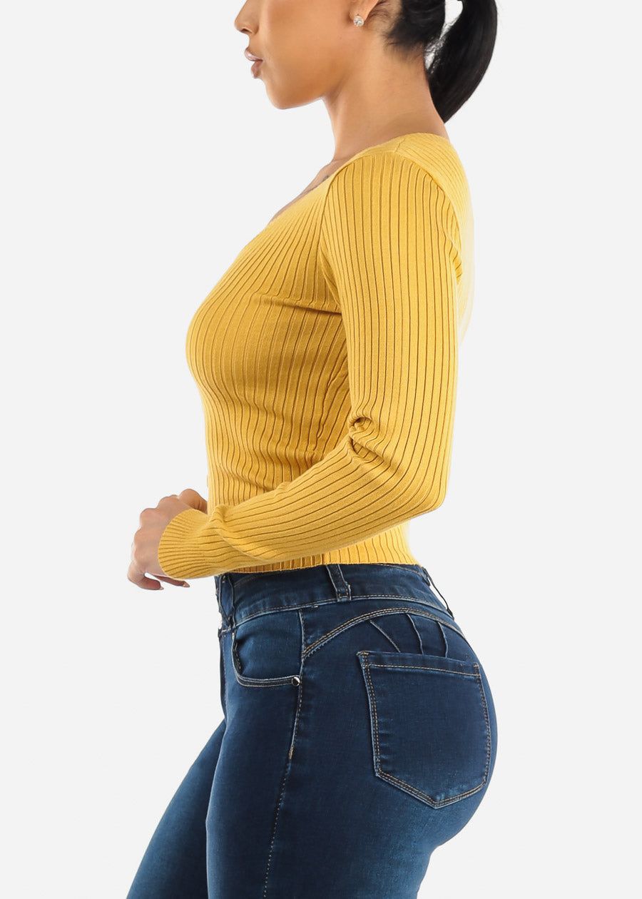 Vneck Long Sleeve Sweater Top Mustard sold by Moda product image thumbnail 3
