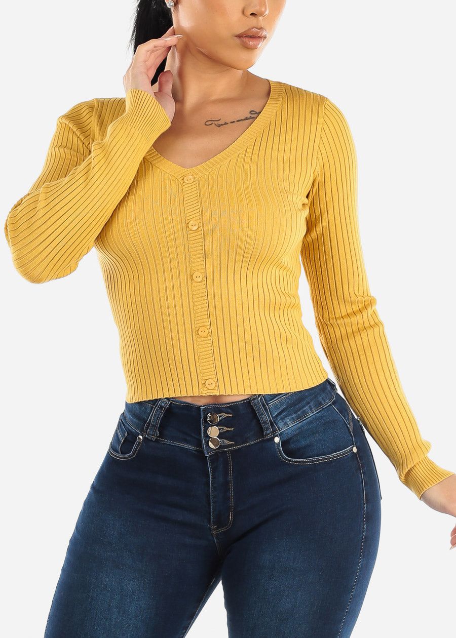 Vneck Long Sleeve Sweater Top Mustard sold by Moda