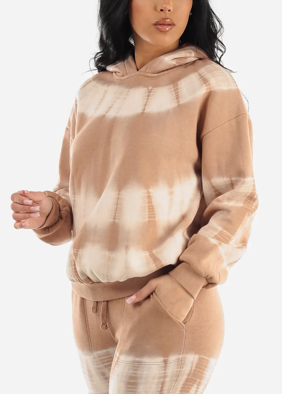 Long Sleeve Tie Dye Fleece Sweatshirt Taupe sold by Moda