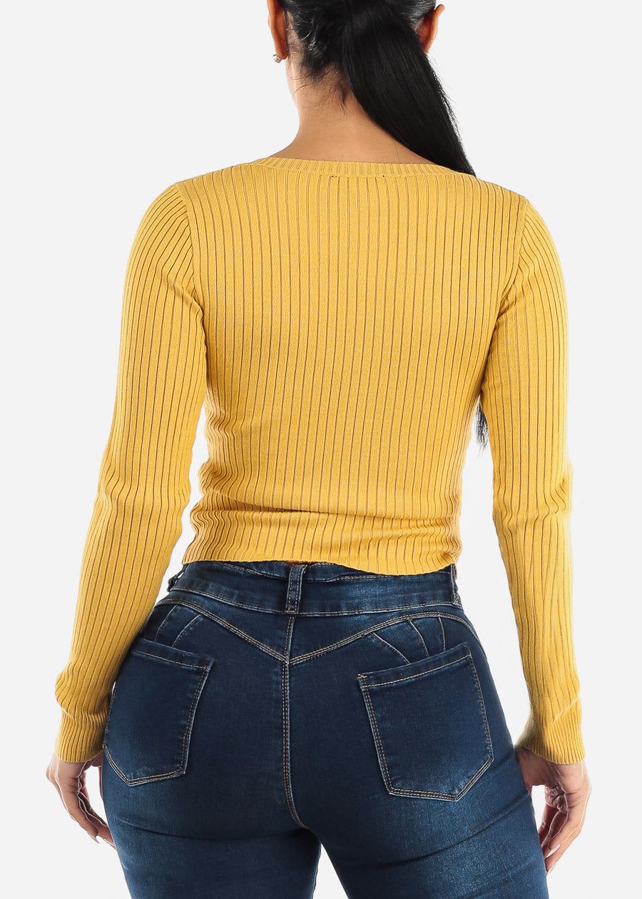 Vneck Long Sleeve Sweater Top Mustard sold by Moda product image thumbnail 4