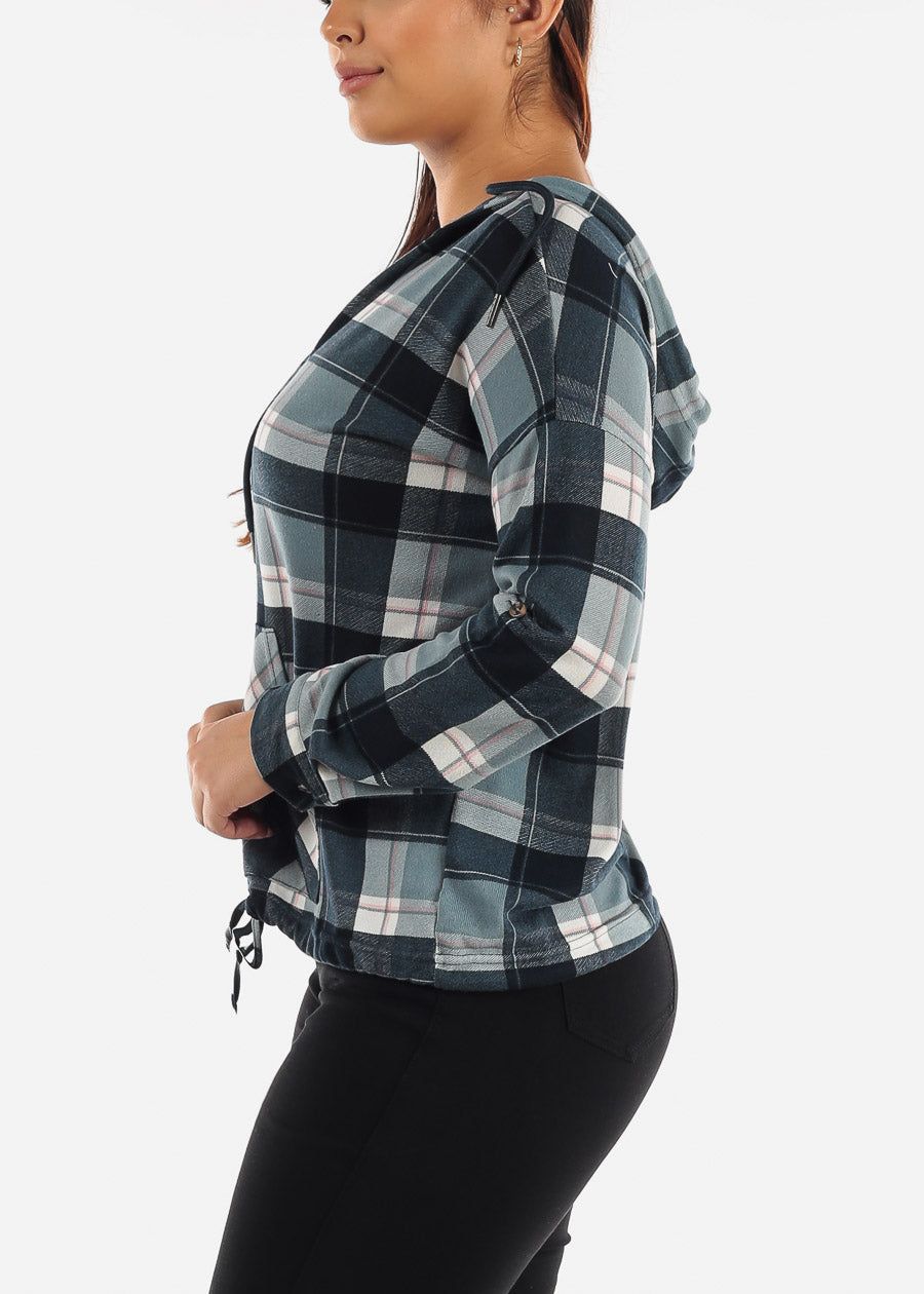 Long Sleeve Plaid Pullover Hoodie Teal sold by Moda product image thumbnail 3