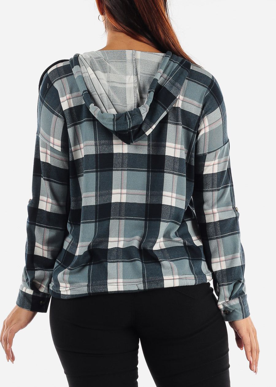 Long Sleeve Plaid Pullover Hoodie Teal sold by Moda product image thumbnail 4