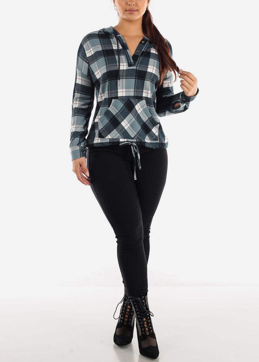 Long Sleeve Plaid Pullover Hoodie Teal sold by Moda product image thumbnail 2