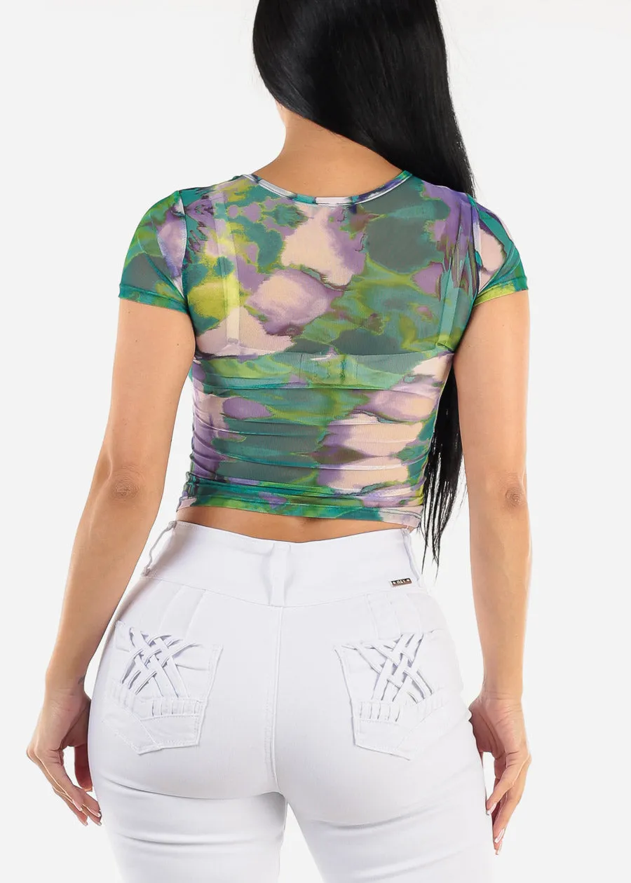 Short Sleeve Tie Dye Mesh Top Green sold by Moda product image thumbnail 4