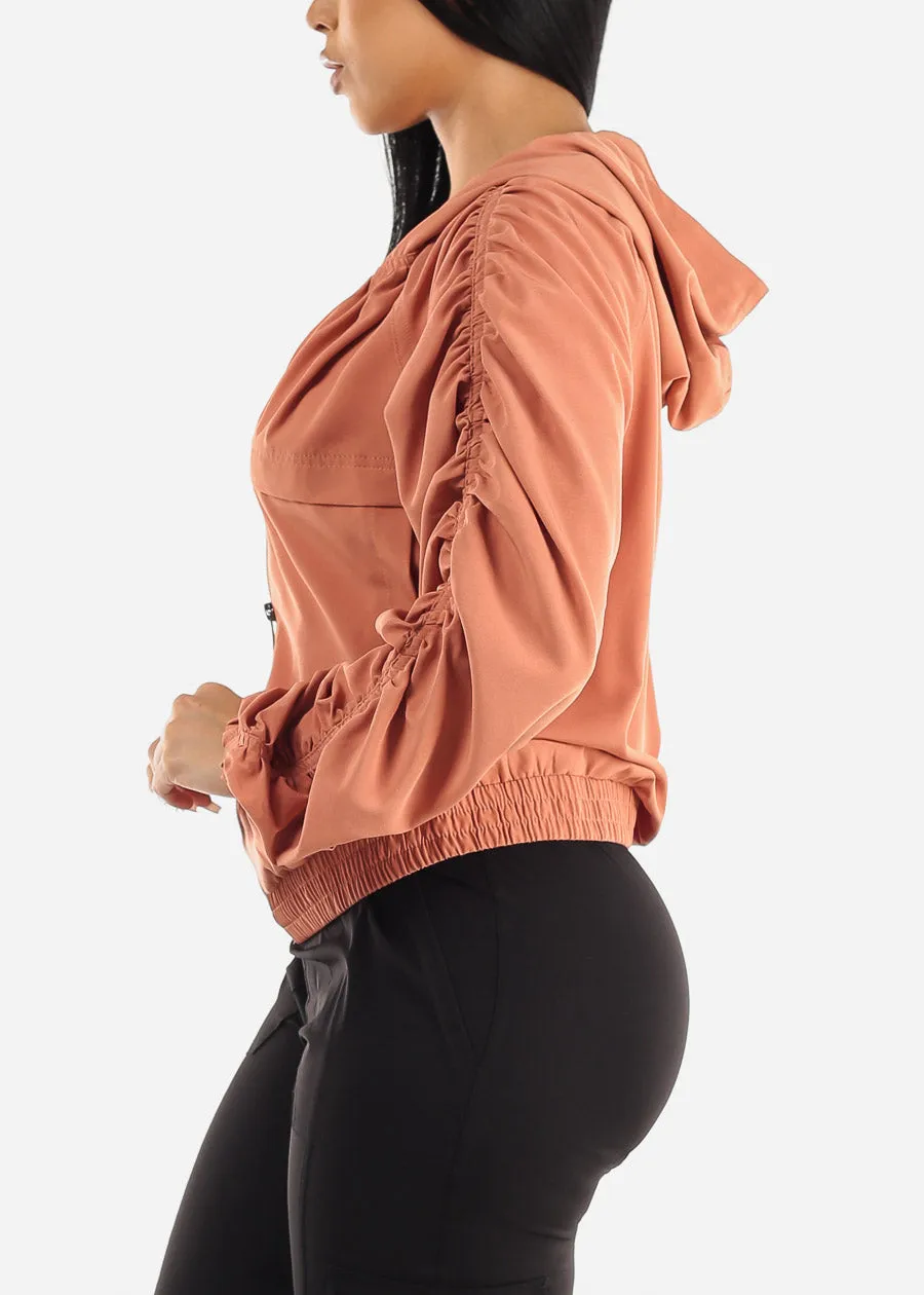 Ruched Long Sleeve Zip Up Jacket Rust sold by Moda product image thumbnail 3
