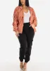 Ruched Long Sleeve Zip Up Jacket Rust sold by Moda
