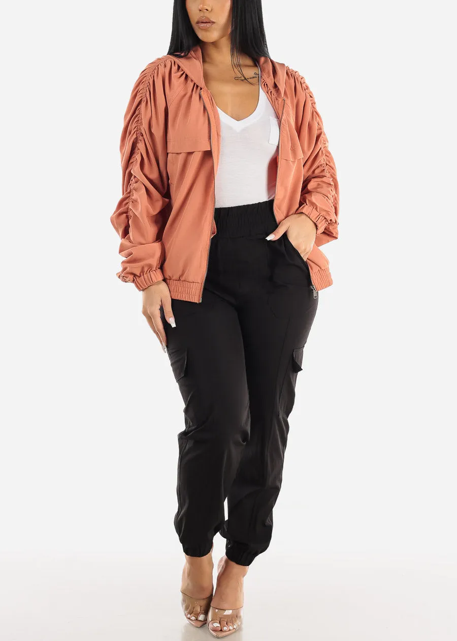 Ruched Long Sleeve Zip Up Jacket Rust sold by Moda product image thumbnail 2