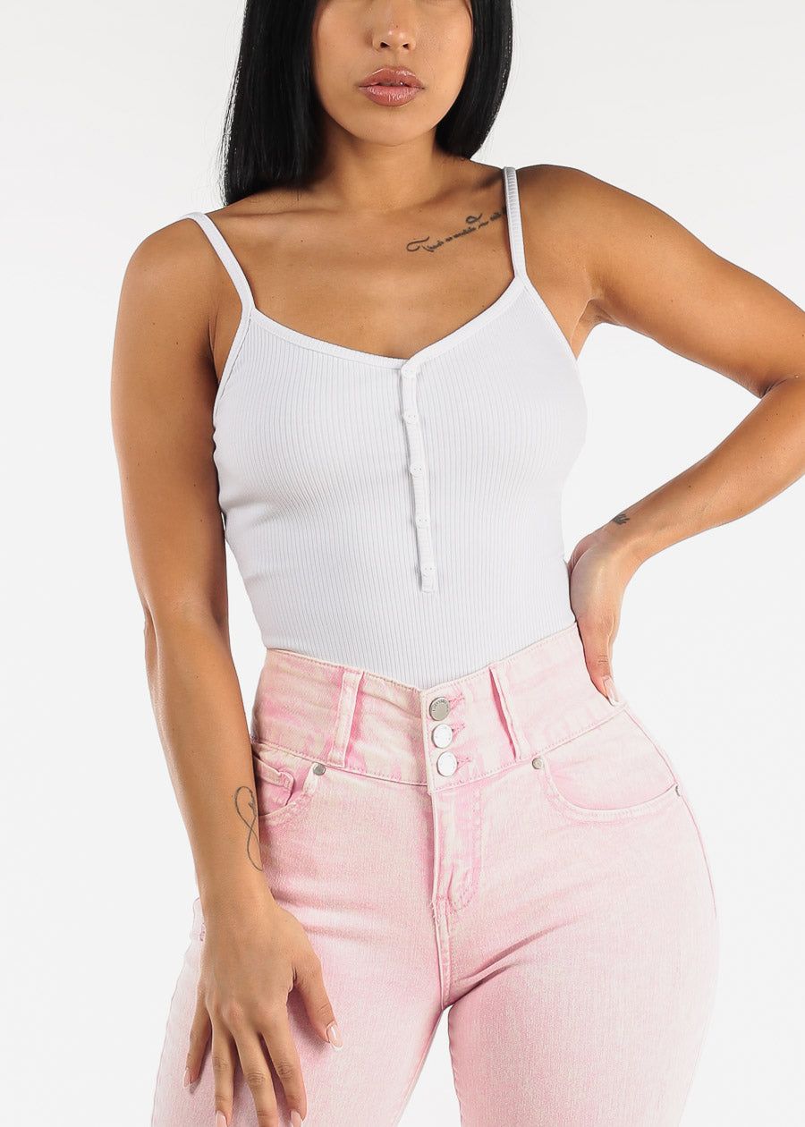 White Sleeveless Vneck Ribbed Bodysuit sold by Moda product image thumbnail 3