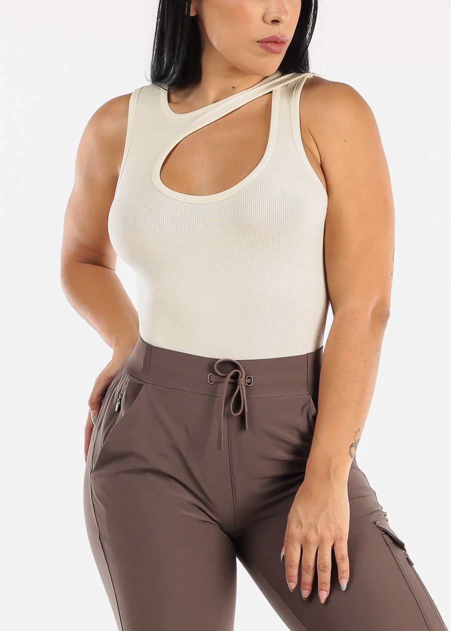 MONO B Keyhole Cut Out Sleeveless Ivory Bodysuit sold by Moda product image thumbnail 5