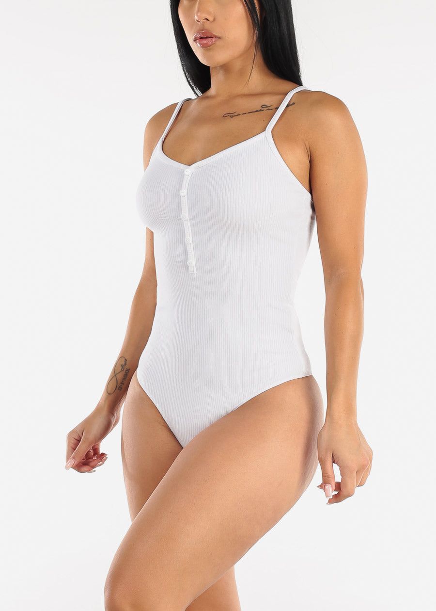 White Sleeveless Vneck Ribbed Bodysuit sold by Moda product image thumbnail 4