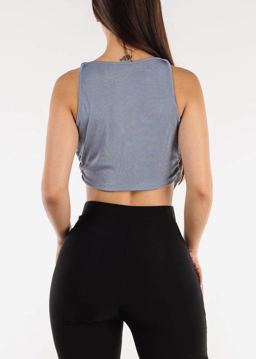 Sleeveless Cowl Neckline Fitted Crop Top Blue sold by Moda product image thumbnail 4