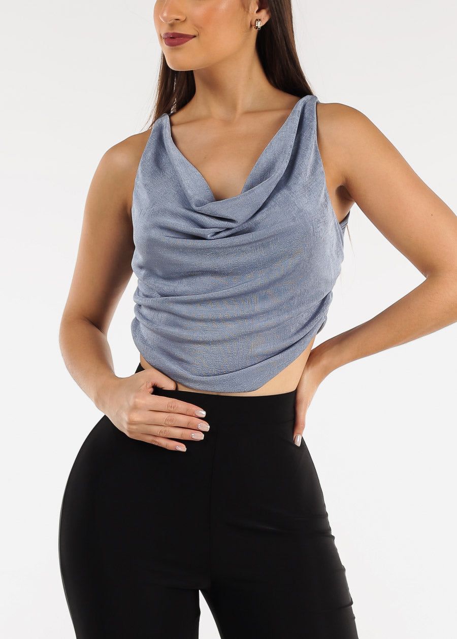 Sleeveless Cowl Neckline Fitted Crop Top Blue sold by Moda