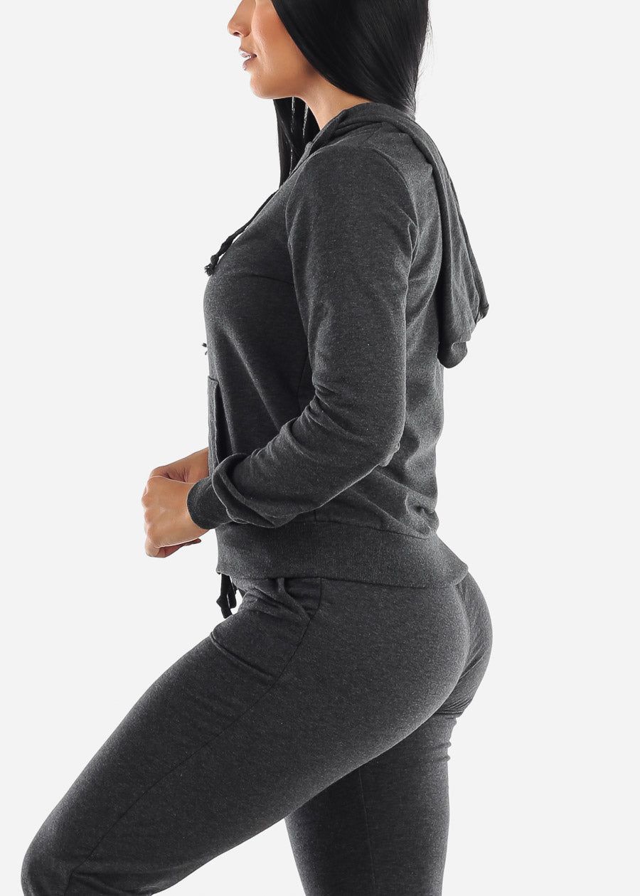 Charcoal Zip Up Long Sleeve Hoodie sold by Moda product image thumbnail 3