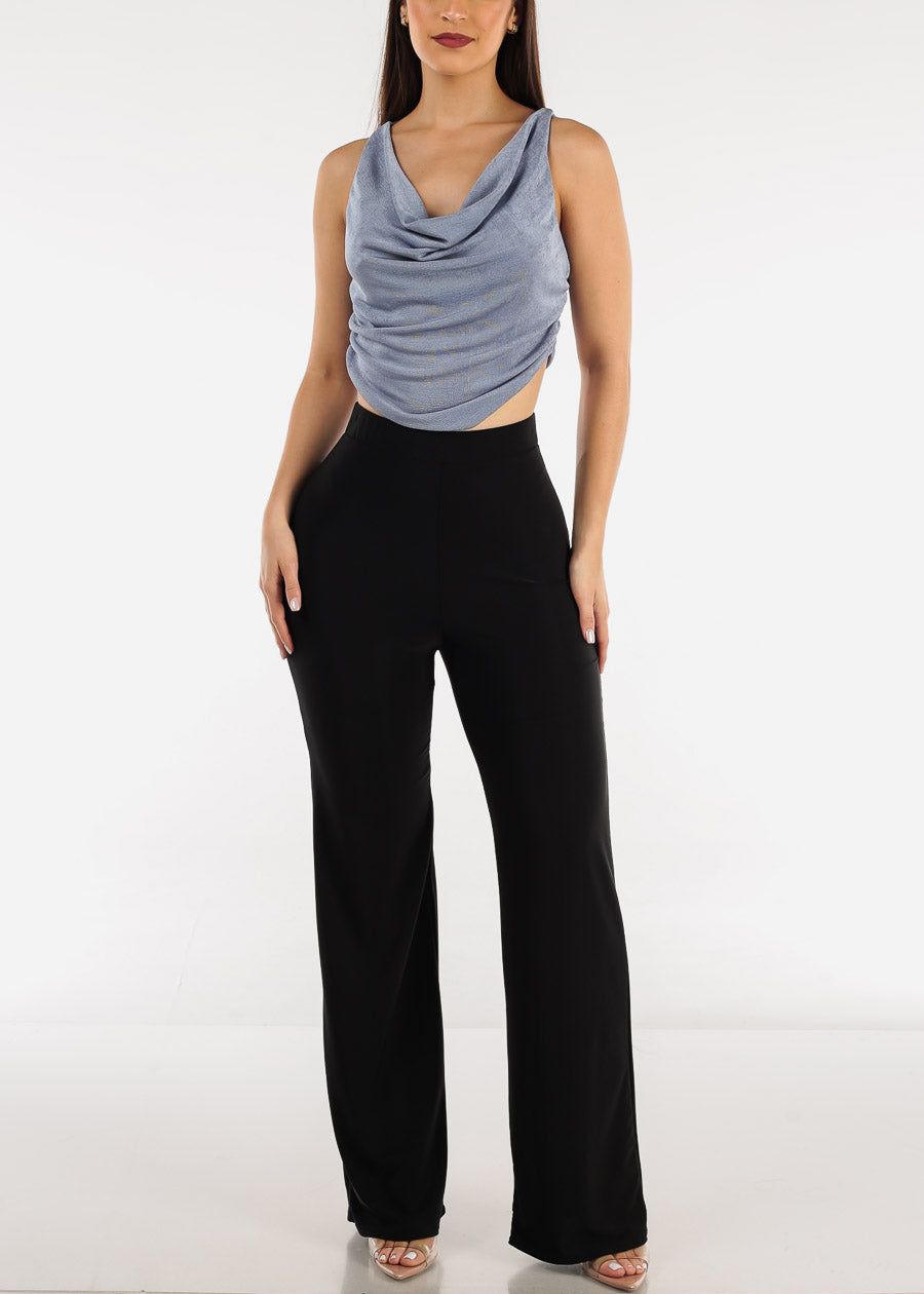 Sleeveless Cowl Neckline Fitted Crop Top Blue sold by Moda product image thumbnail 2