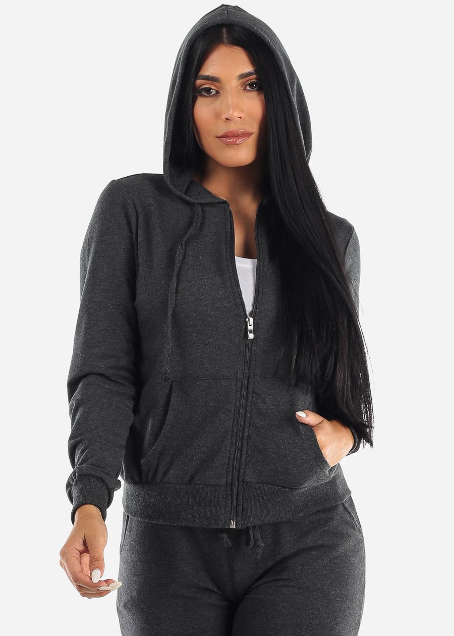 Charcoal Zip Up Long Sleeve Hoodie sold by Moda product image thumbnail 5
