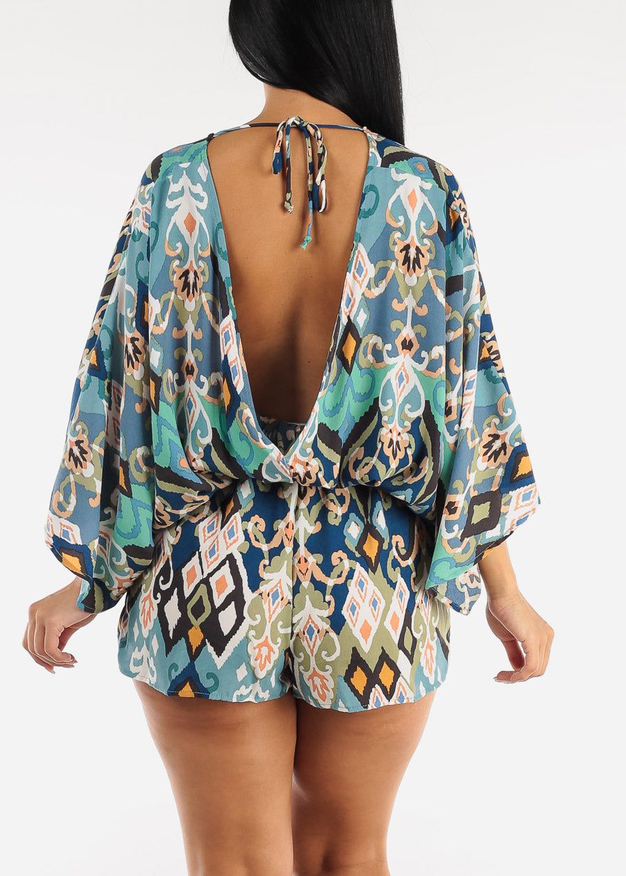 Deep V-Neck Open Back Printed Romper sold by Moda product image thumbnail 5