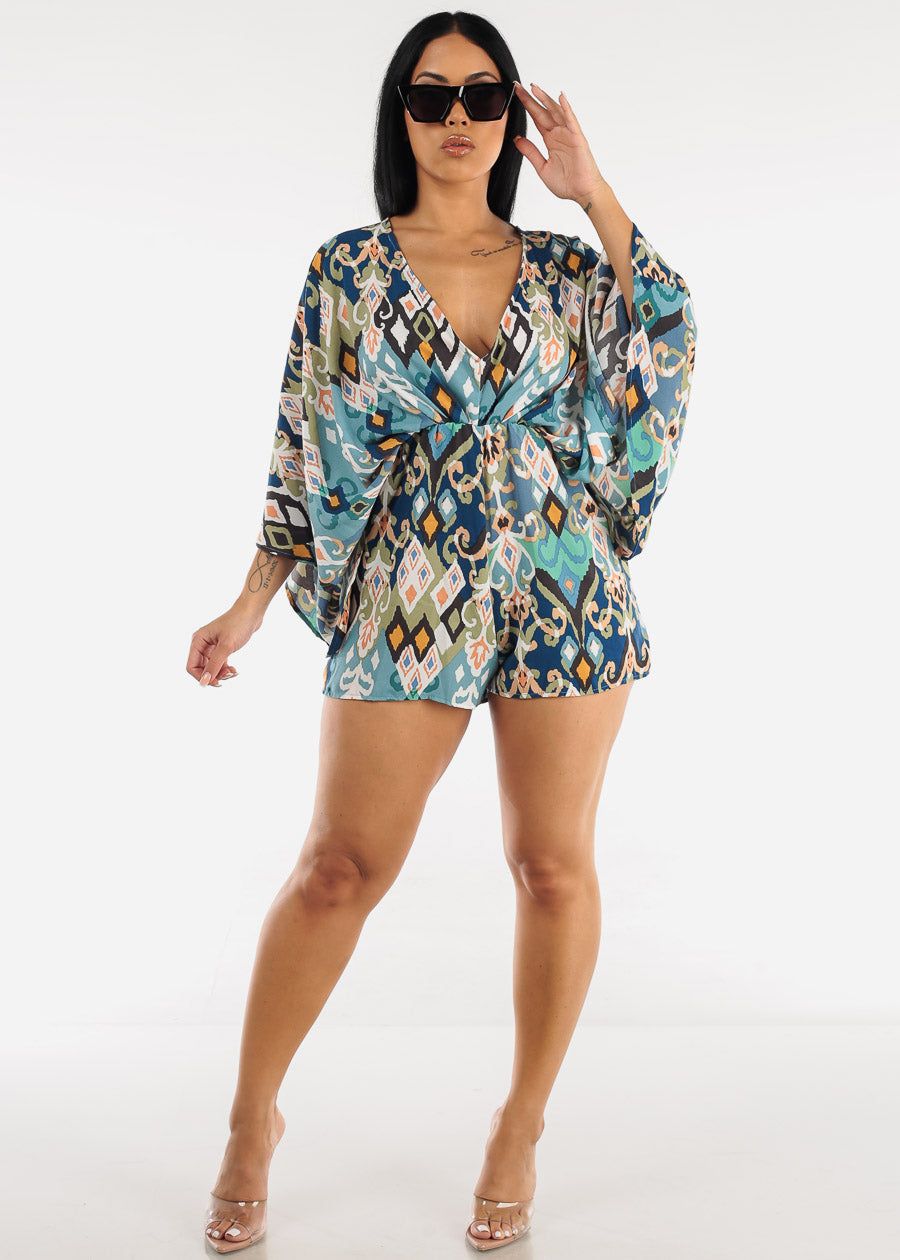 Deep V-Neck Open Back Printed Romper sold by Moda product image thumbnail 2
