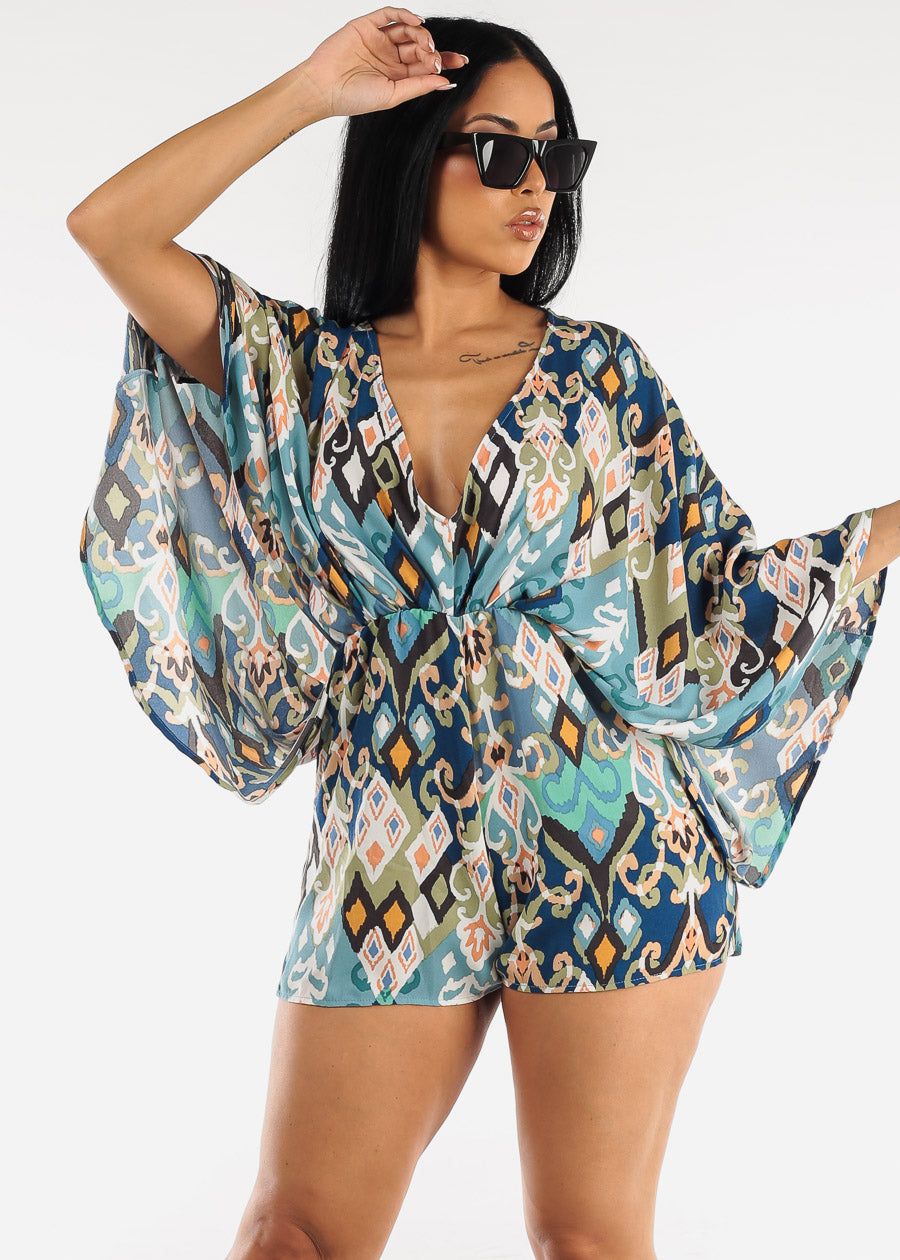 Deep V-Neck Open Back Printed Romper sold by Moda product image thumbnail 3