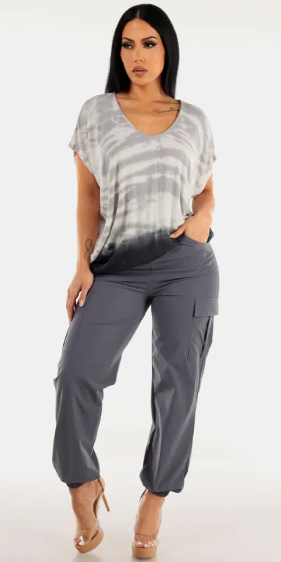 Tie Dye Grey Cargo Jogger Look sold by Moda