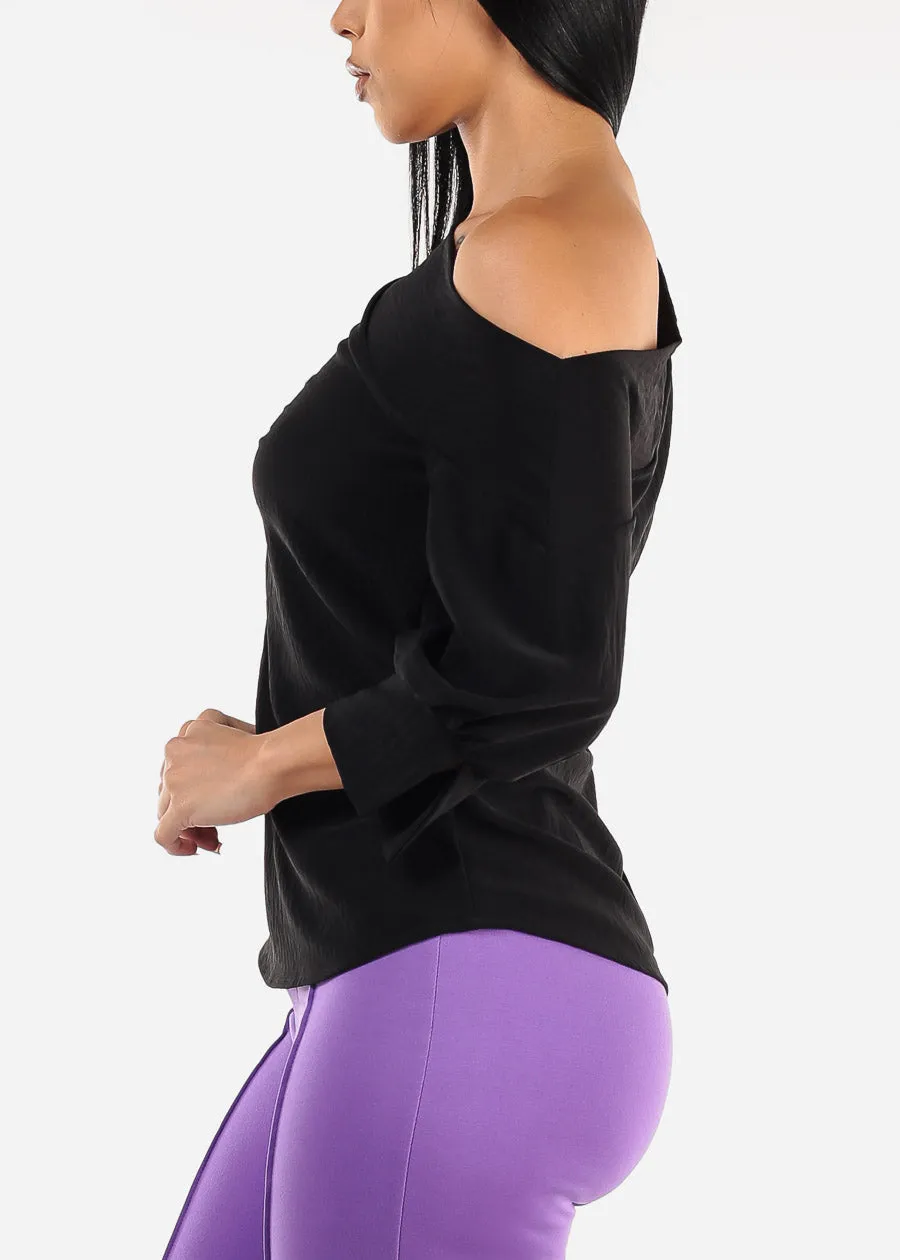 Asymmetrical One Shoulder Black Blouse sold by Moda product image thumbnail 3