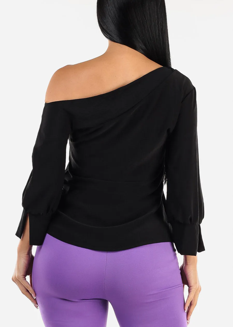 Asymmetrical One Shoulder Black Blouse sold by Moda product image thumbnail 4