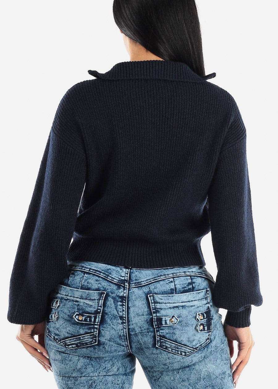 Mock Neck Half Zip Up Pullover Mossy Sweater Navy sold by Moda product image thumbnail 4