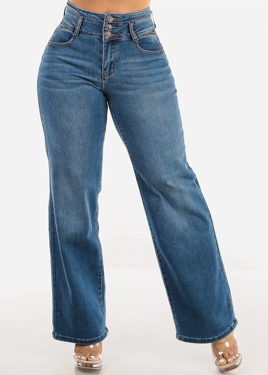 Butt Lift Straight Wide Leg Stretch Jeans Med Dark Blue sold by Moda product image thumbnail 5