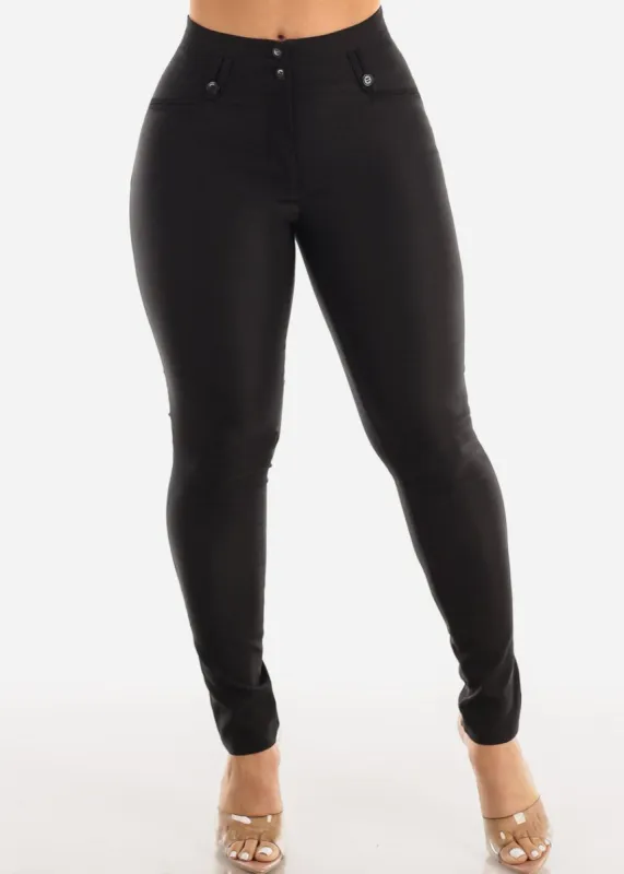 Black 2 Button High Waisted Stretchy Skinny Pants sold by Moda