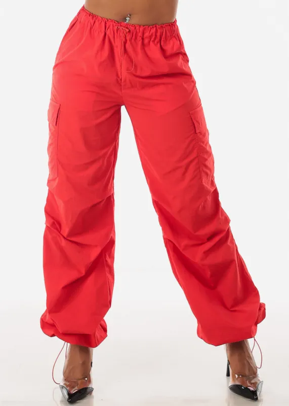 High Waisted Parachute Cargo Pants Red sold by Moda