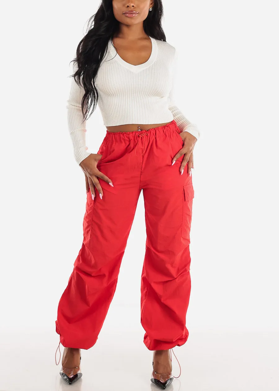 High Waisted Parachute Cargo Pants Red sold by Moda product image thumbnail 2