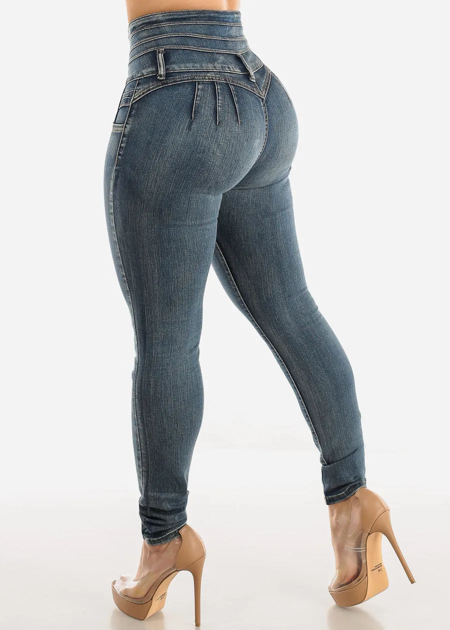 Super High Waisted Levantacola Skinny Jeans Med Sand Wash sold by Moda product image thumbnail 5