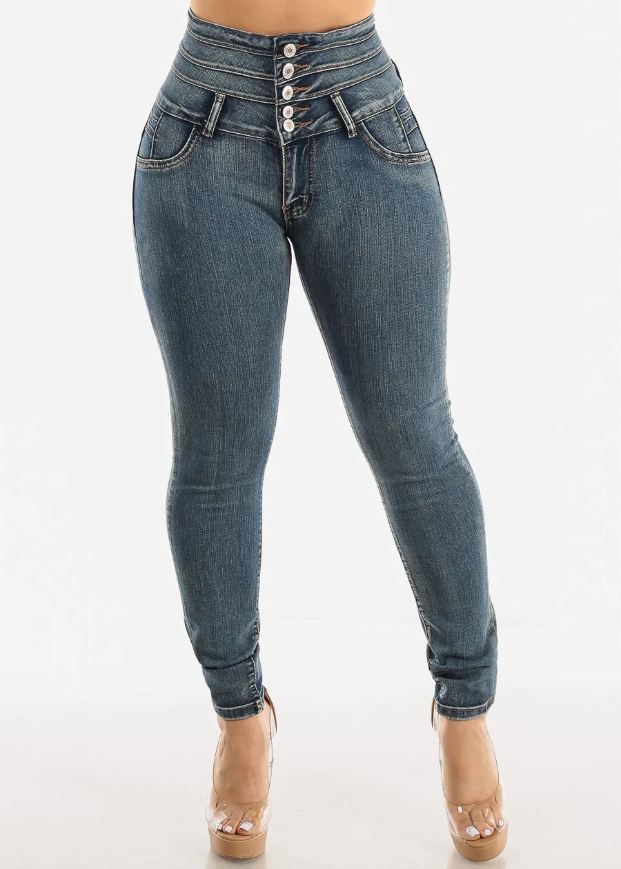 Super High Waisted Levantacola Skinny Jeans Med Sand Wash sold by Moda product image thumbnail 3