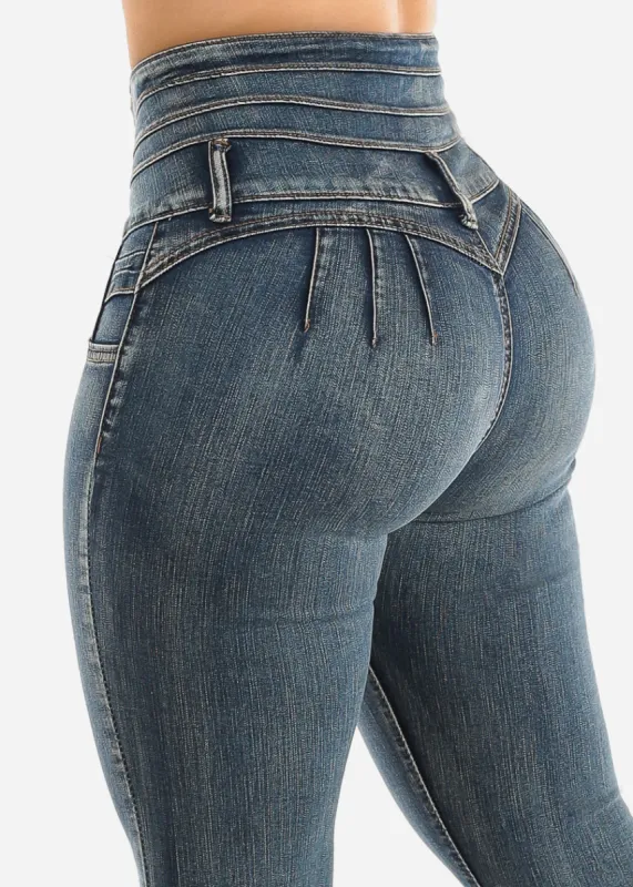 Super High Waisted Levantacola Skinny Jeans Med Sand Wash sold by Moda