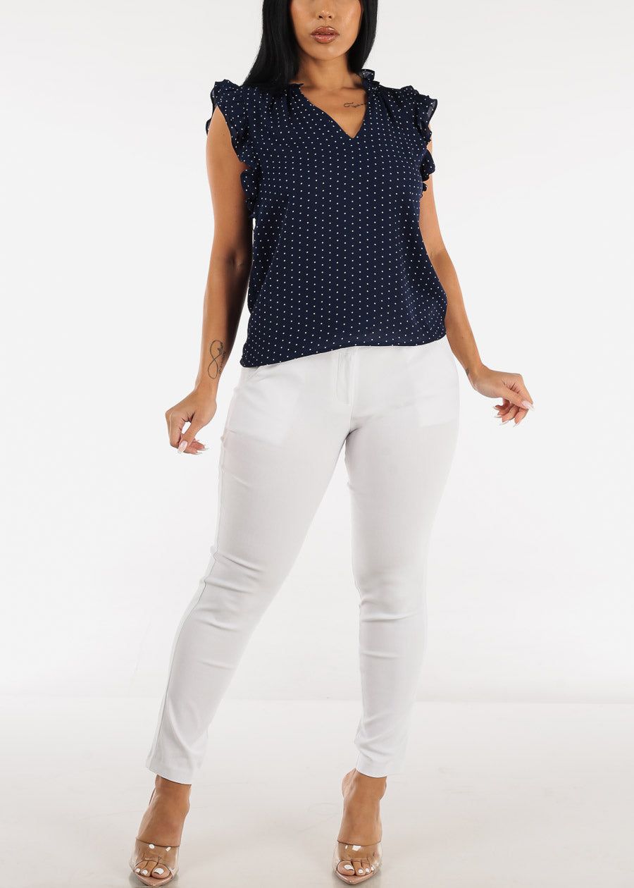 Sleeveless Polka Dot Chiffon Blouse Navy w Ruffle Details sold by Moda product image thumbnail 2