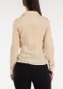 Long Sleeve Button Down Ruched Collared Blouse Nude sold by Moda