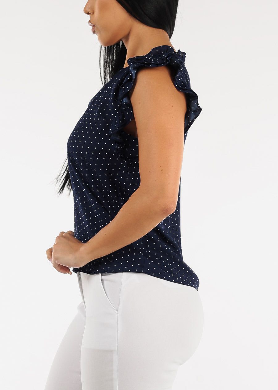 Sleeveless Polka Dot Chiffon Blouse Navy w Ruffle Details sold by Moda product image thumbnail 3