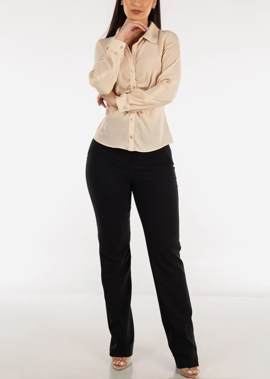 Long Sleeve Button Down Ruched Collared Blouse Nude sold by Moda product image thumbnail 2