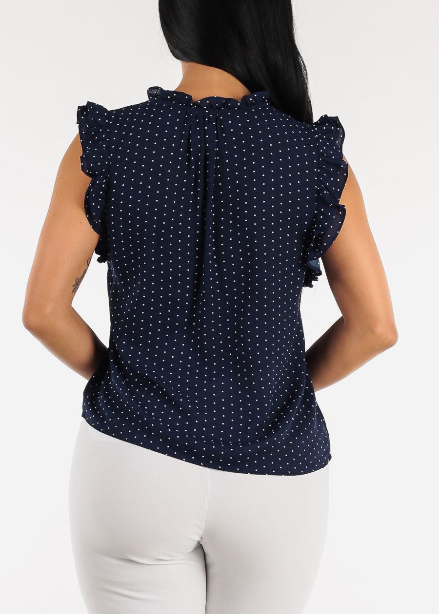 Sleeveless Polka Dot Chiffon Blouse Navy w Ruffle Details sold by Moda product image thumbnail 4