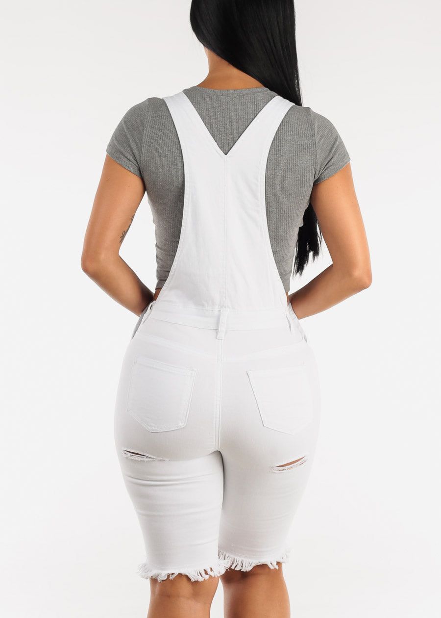 White Distressed Bermuda Denim Overalls sold by Moda product image thumbnail 4